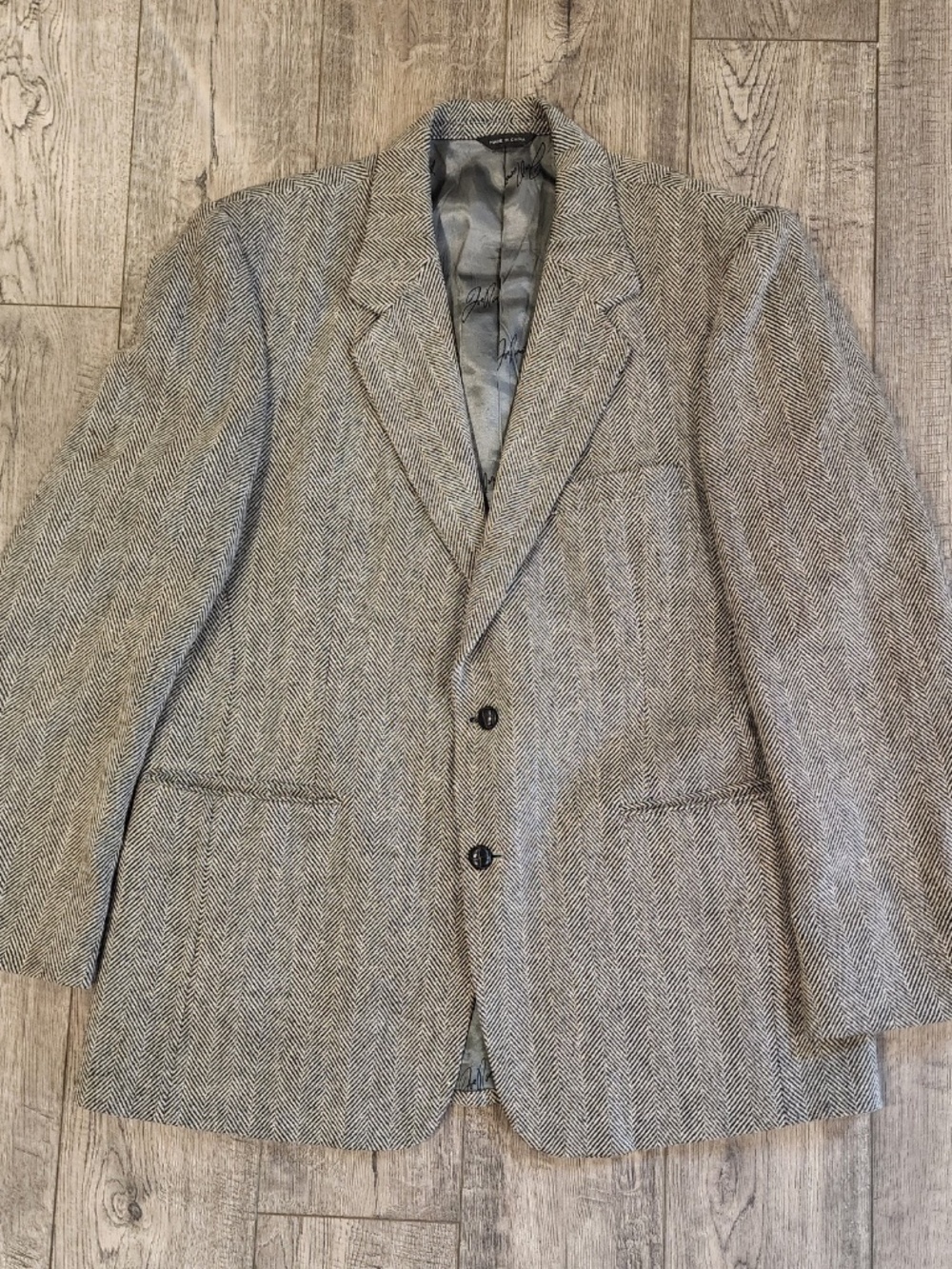 Joe Namath Signature Wool Blend Gray Tweed Long Sleeve 2 Button Blazer Mens 44R